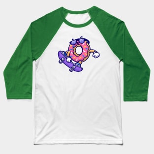 Cute Doughnut Playing Skateboard Cartoon Baseball T-Shirt